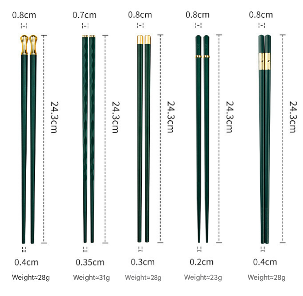 Two-piece Set Premium Alloy Chopsticks Set of 5 Pairs - 24.3cm Black and Gold view 2