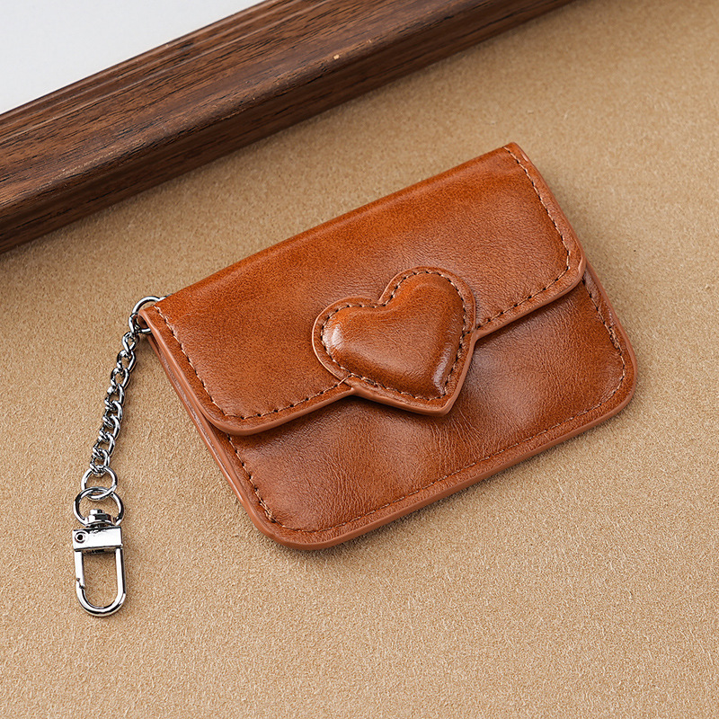2PCS Brown Women's Slim PU Leather Card Holder with Cute Heart Detail and