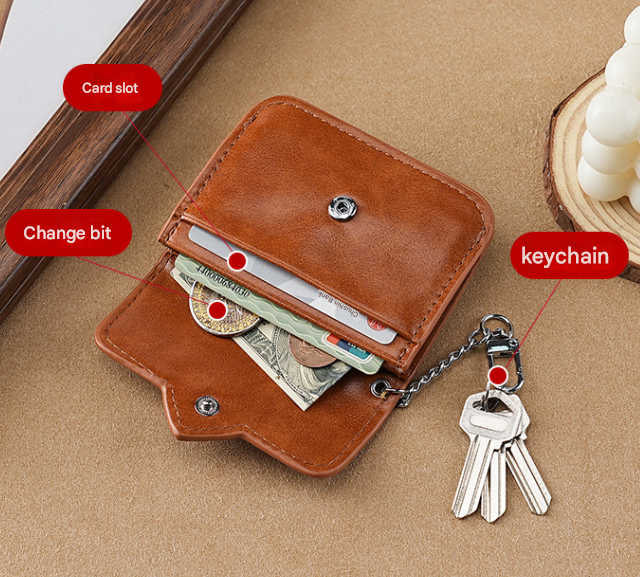 2PCS Brown Women's Slim PU Leather Card Holder with Cute Heart Detail and view 3