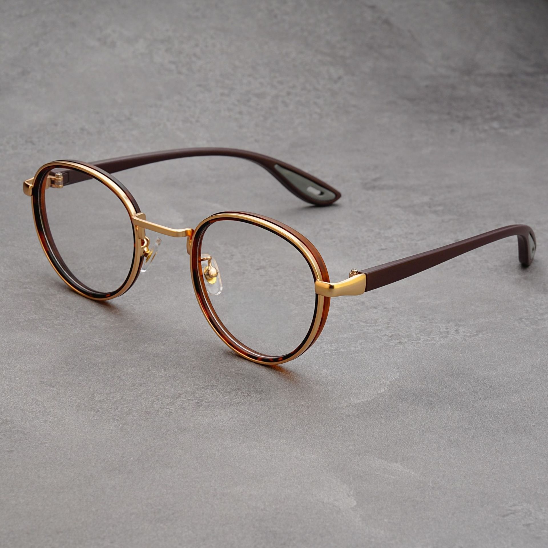 Gold-rimmed Tortoiseshell Frame Retro Round Sunglasses Vintage Metal & PC