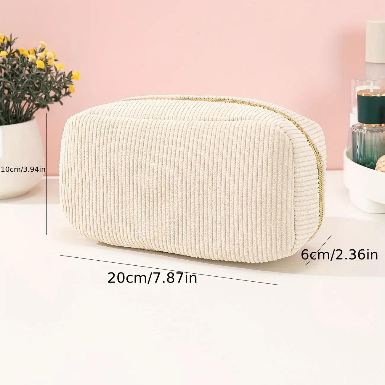 Purple Corduroy Cosmetic Bag Large Capacity 20cm Makeup Pouch for Lipstick view 2