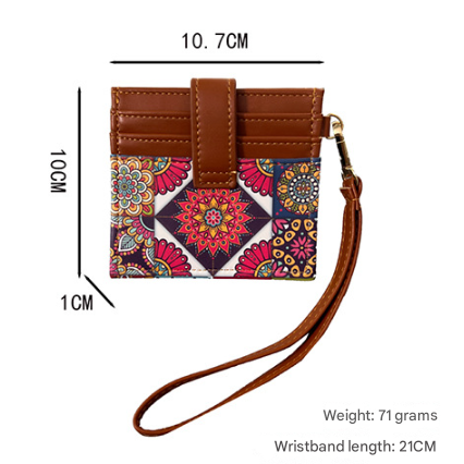Blue Colorful Ethnic Mandala Pattern PU Leather Mini Card Holder with Wrist view 2