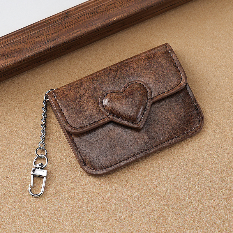 2PCS Coffee Women's Slim PU Leather Card Holder with Cute Heart Detail and