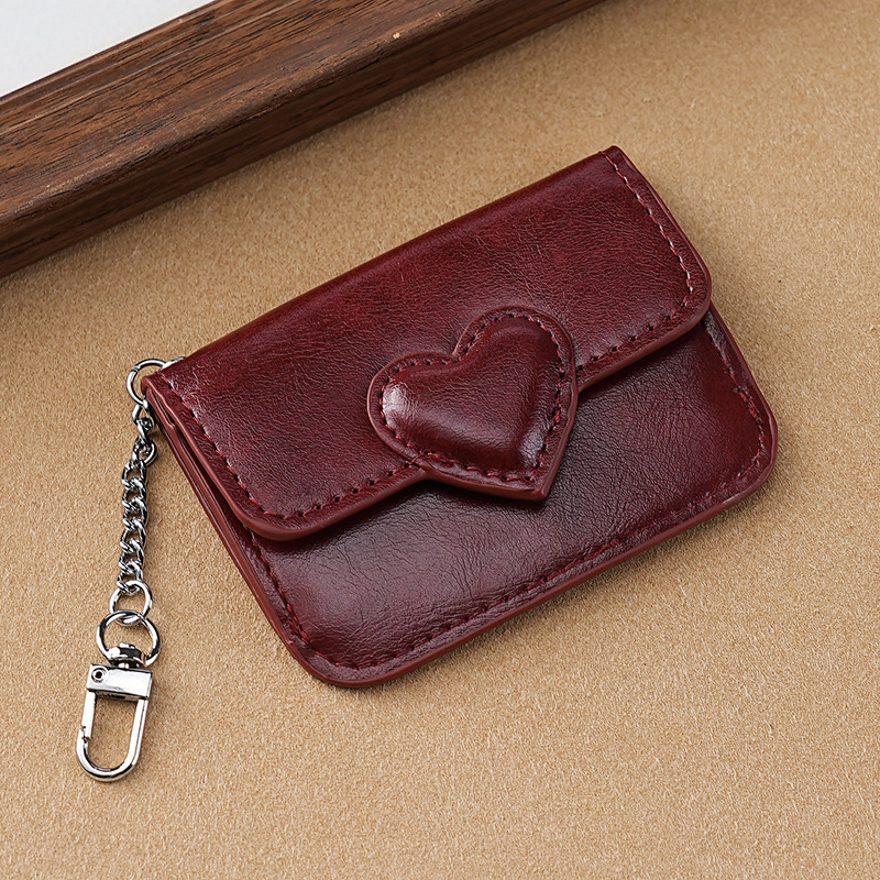 2PCS Wine Red Women's Slim PU Leather Card Holder with Cute Heart Detail and