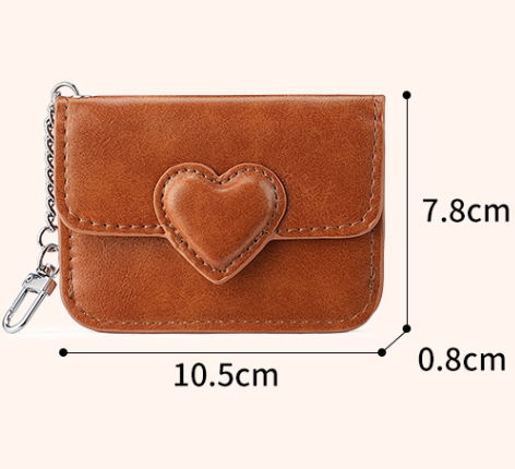 2PCS Wine Red Women's Slim PU Leather Card Holder with Cute Heart Detail and view 2