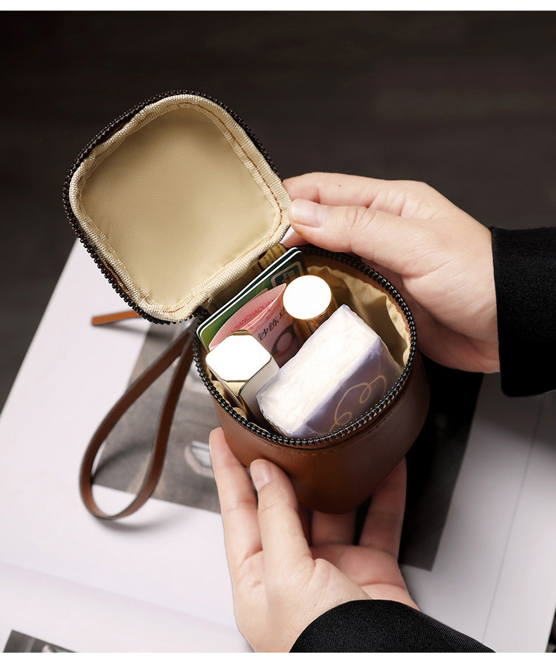 Coffee 2 Pack Mini PU Leather Cube Cosmetic Bag - Portable Travel Pouch for view 3