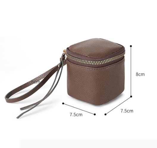 Brown 2 Pack Mini PU Leather Cube Cosmetic Bag - Portable Travel Pouch for view 2