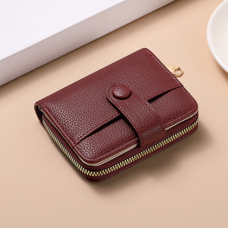 Red-brown Women's Short PU Leather Wallet 2 Pack - Fashion Lychee Grain Purse