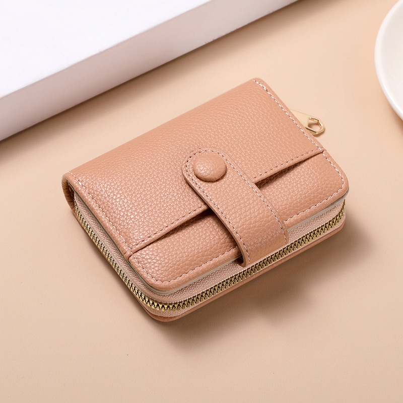 Pink Women's Short PU Leather Wallet 2 Pack - Fashion Lychee Grain Purse with