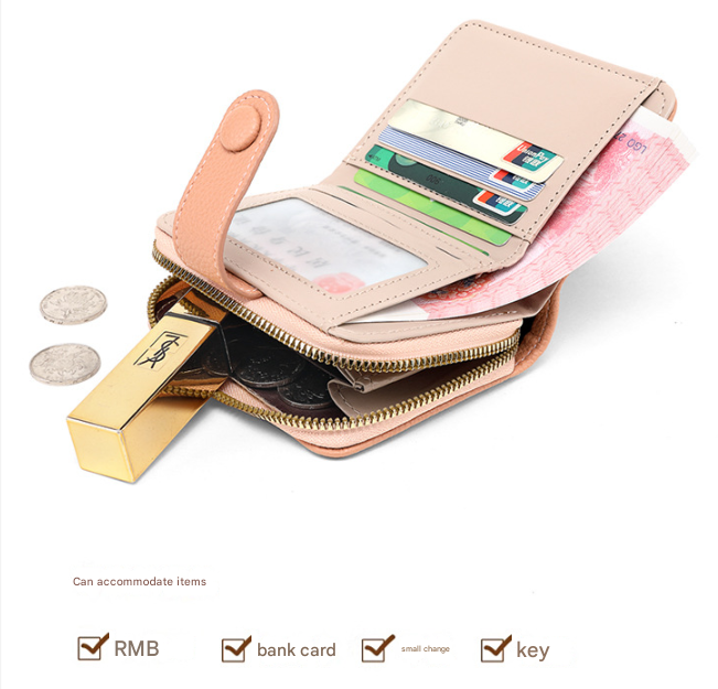 Grey Women's Short PU Leather Wallet 2 Pack - Fashion Lychee Grain Purse with view 2