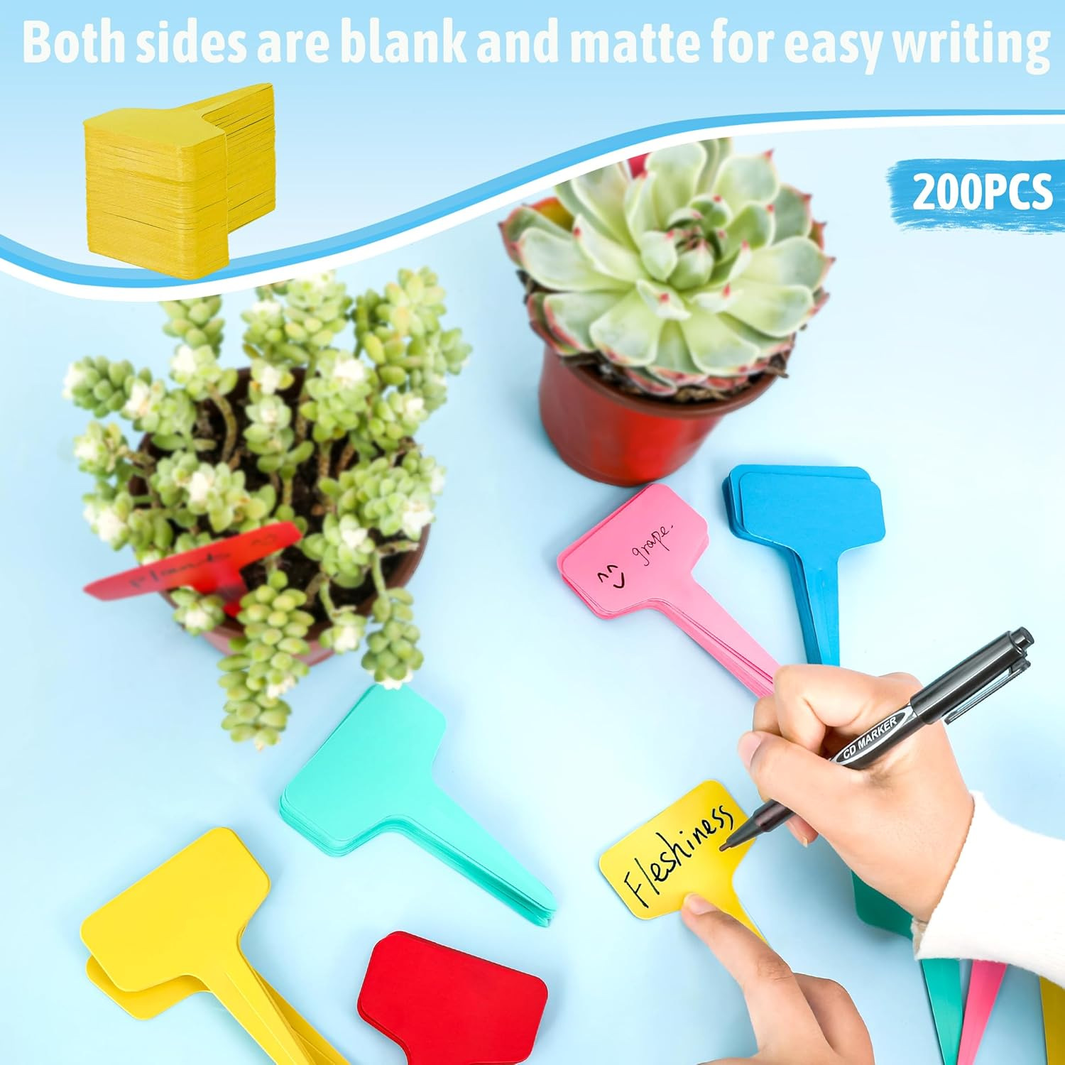 White 200 Pack Waterproof Plant Labels T-Type Garden Tags with 2 Marking Pens view 4