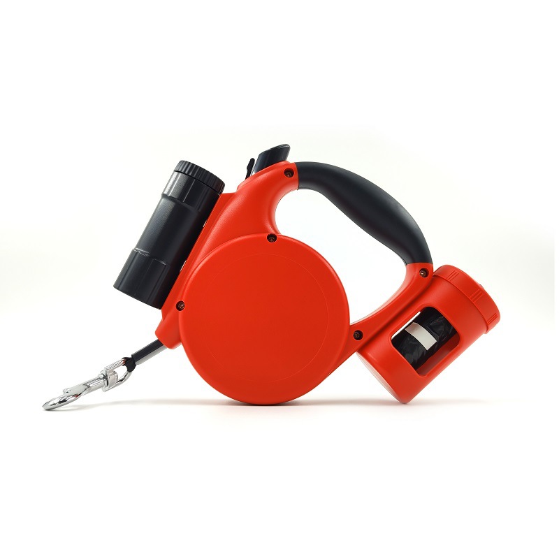 Red 3-in-1 Retractable Dog Leash with LED Flashlight and Waste Bag Dispenser — image 1