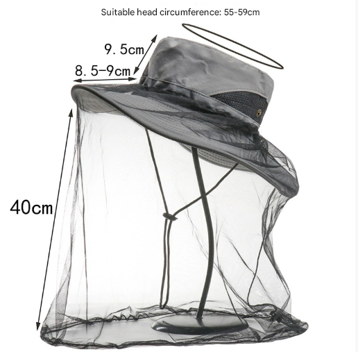 Green Outdoor Mosquito Head Net Hat with 40cm Mesh Shield - Wide Brim Sun view 2