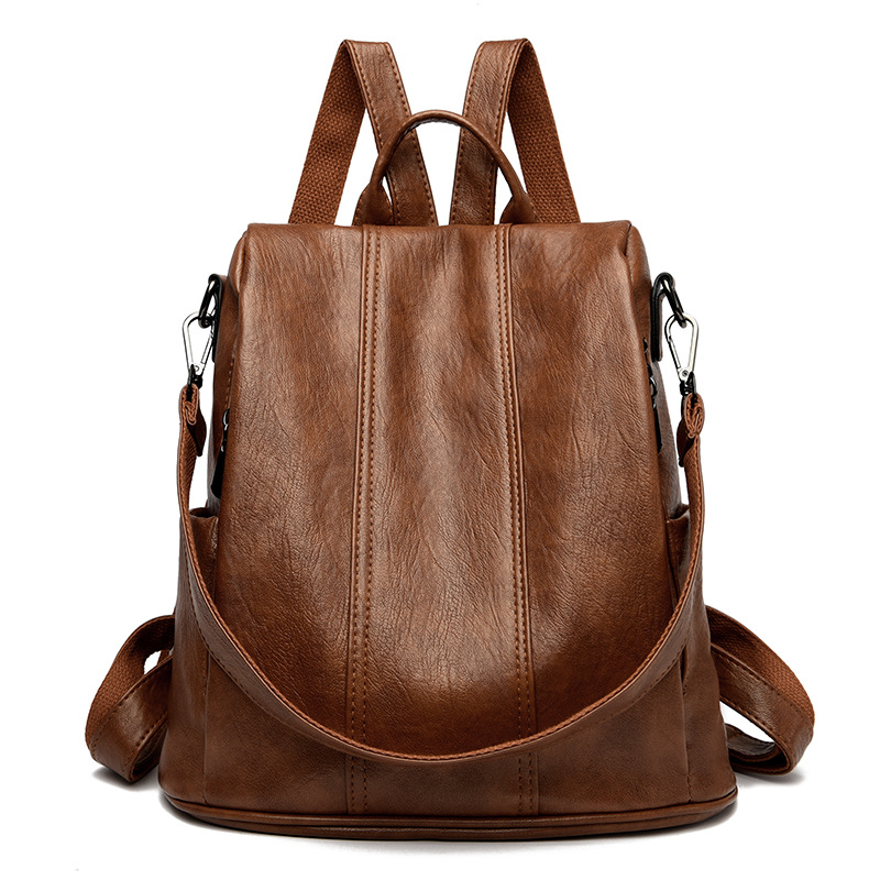 Brown Women's Anti-Theft Backpack Purse Soft Faux Leather Convertible Rucksack