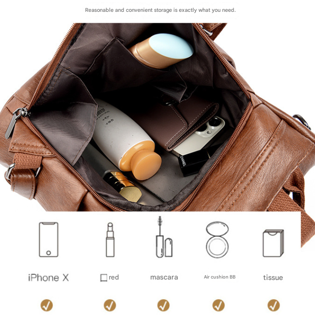 Brown Women's Anti-Theft Backpack Purse Soft Faux Leather Convertible Rucksack view 4