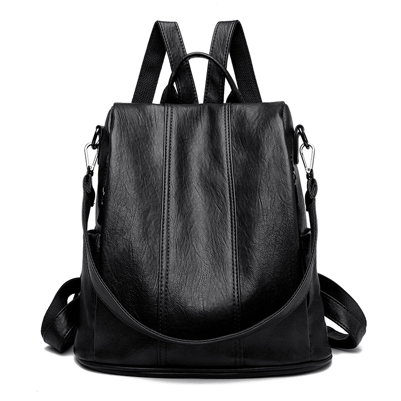 Black Women's Anti-Theft Backpack Purse Soft Faux Leather Convertible Rucksack