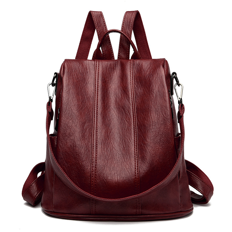 Red Women's Anti-Theft Backpack Purse Soft Faux Leather Convertible Rucksack