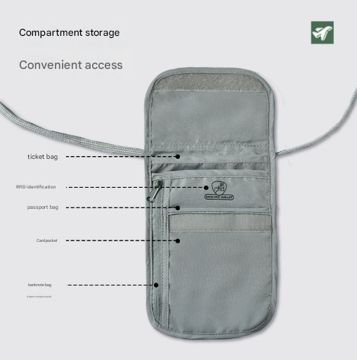 Grey 2 Pack RFID Blocking Travel Neck Pouch Passport Holder & Document view 2