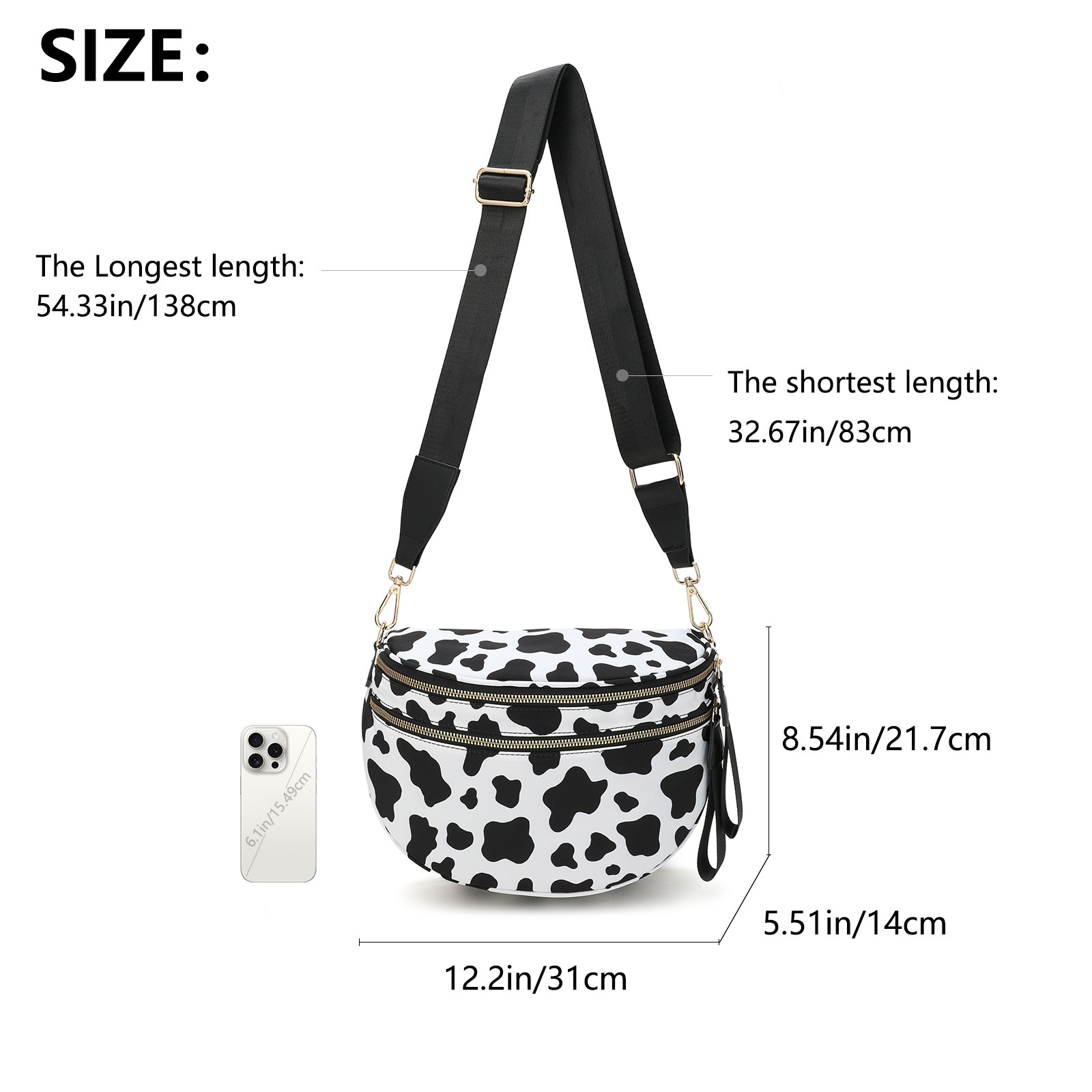 White-and-beige Checkered Pattern Women's Large Crescent Crossbody Bag view 2