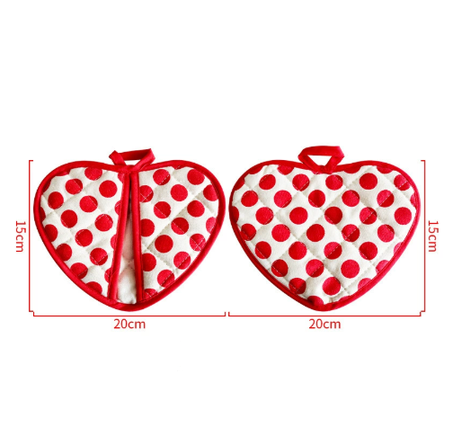 Red 2 Pack Heart Shaped Oven Mitts Heat Resistant Cotton Pot Holders Double