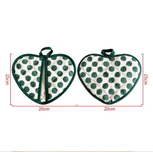 Green 2 Pack Heart Shaped Oven Mitts Heat Resistant Cotton Pot Holders Double