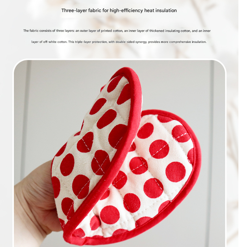 Green 2 Pack Heart Shaped Oven Mitts Heat Resistant Cotton Pot Holders Double view 3