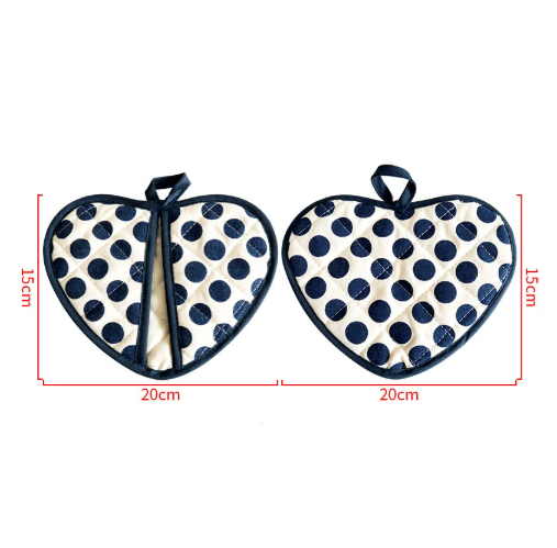 Blue 2 Pack Heart Shaped Oven Mitts Heat Resistant Cotton Pot Holders Double