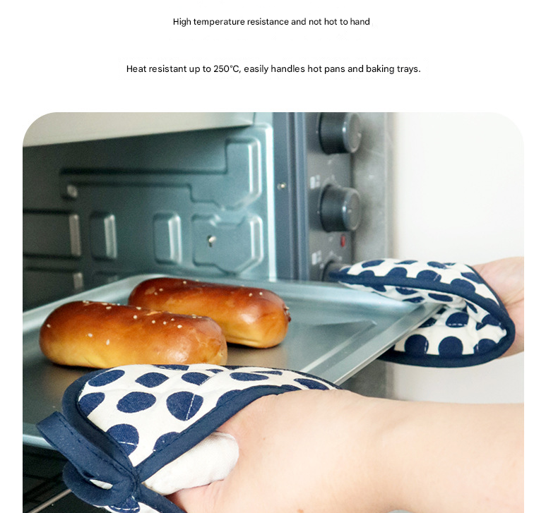 Blue 2 Pack Heart Shaped Oven Mitts Heat Resistant Cotton Pot Holders Double view 4