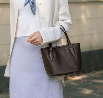 Brown Women's Vegetable Tanned Leather Bucket Bag Minimalist Crossbody Handbag