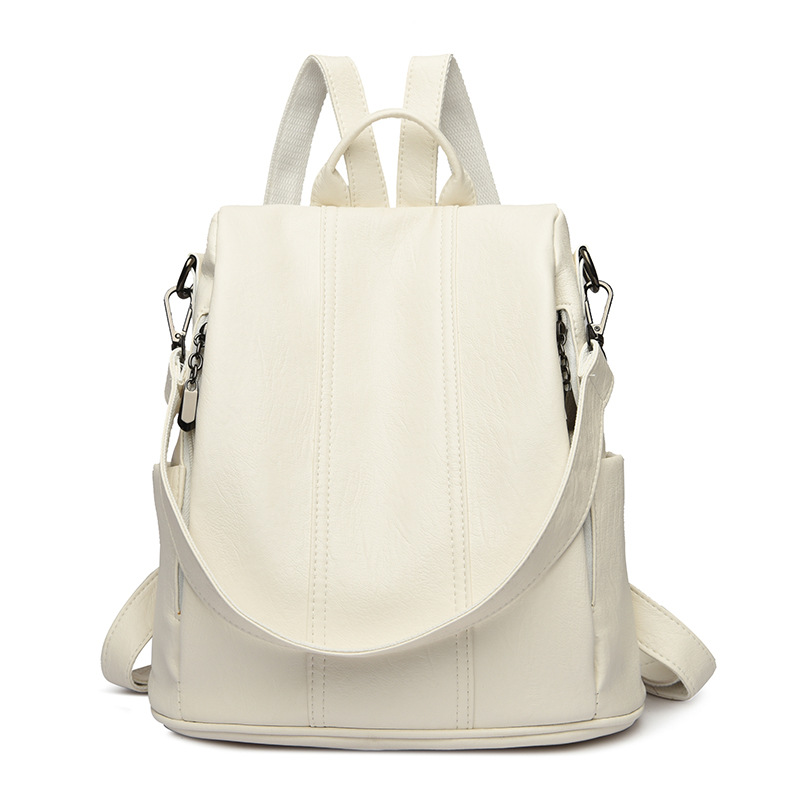 White Women's Anti-Theft Backpack Purse Soft Faux Leather Convertible Rucksack