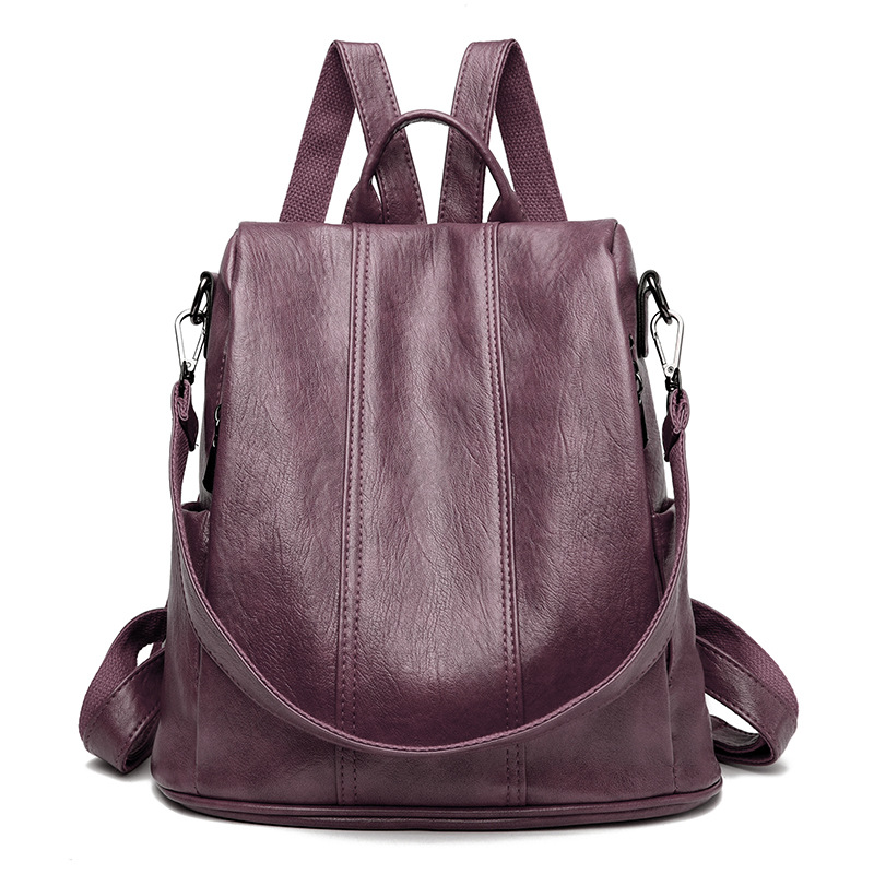 Purple Women's Anti-Theft Backpack Purse Soft Faux Leather Convertible