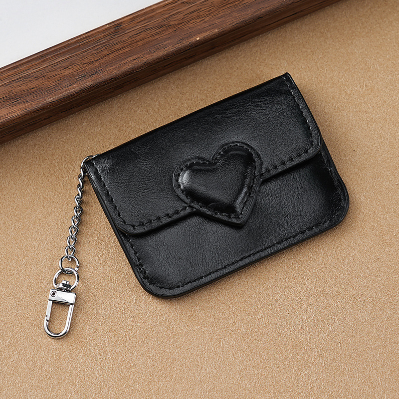 2PCS Black Women's Slim PU Leather Card Holder with Cute Heart Detail and