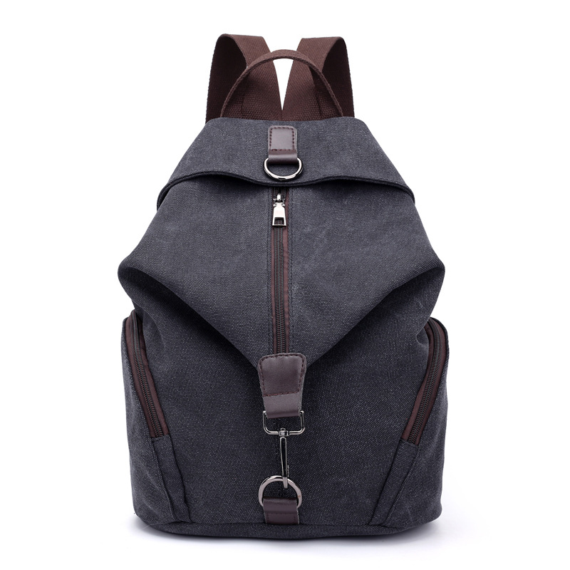 Black Women's Vintage Canvas Backpack Casual Daypack Retro College School Bag