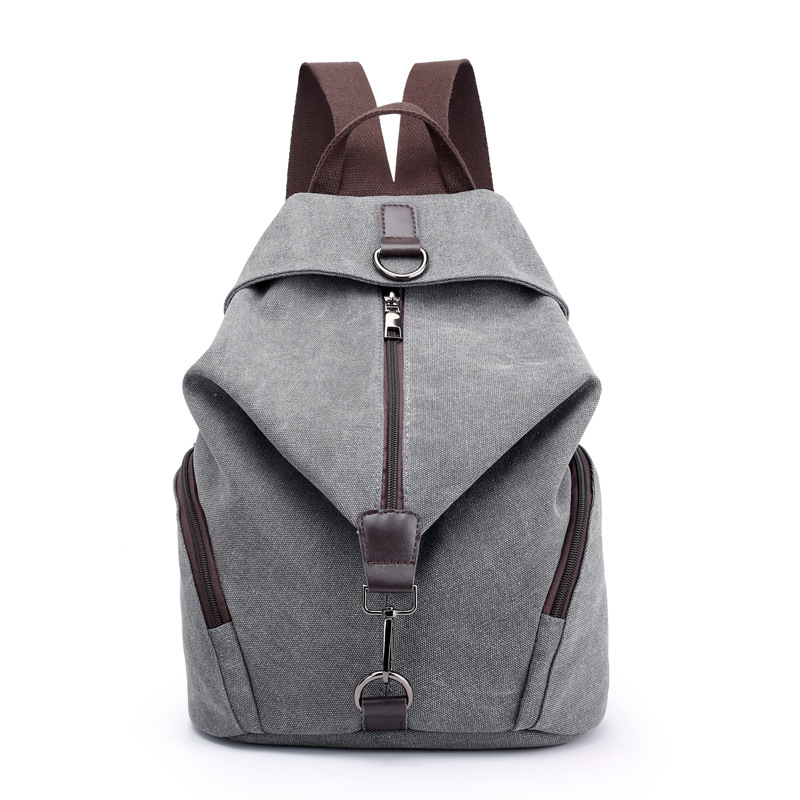 Grey Women's Vintage Canvas Backpack Casual Daypack Retro College School Bag