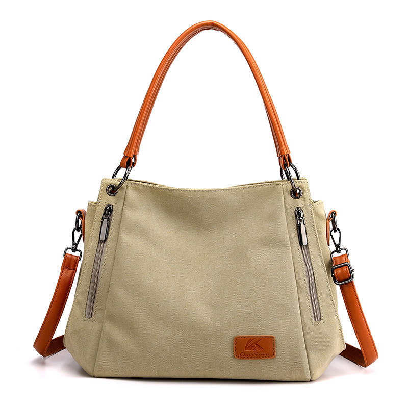 Khaki Women's Canvas Hobo Handbag Large Shoulder Tote Bag Adjustable Crossbody