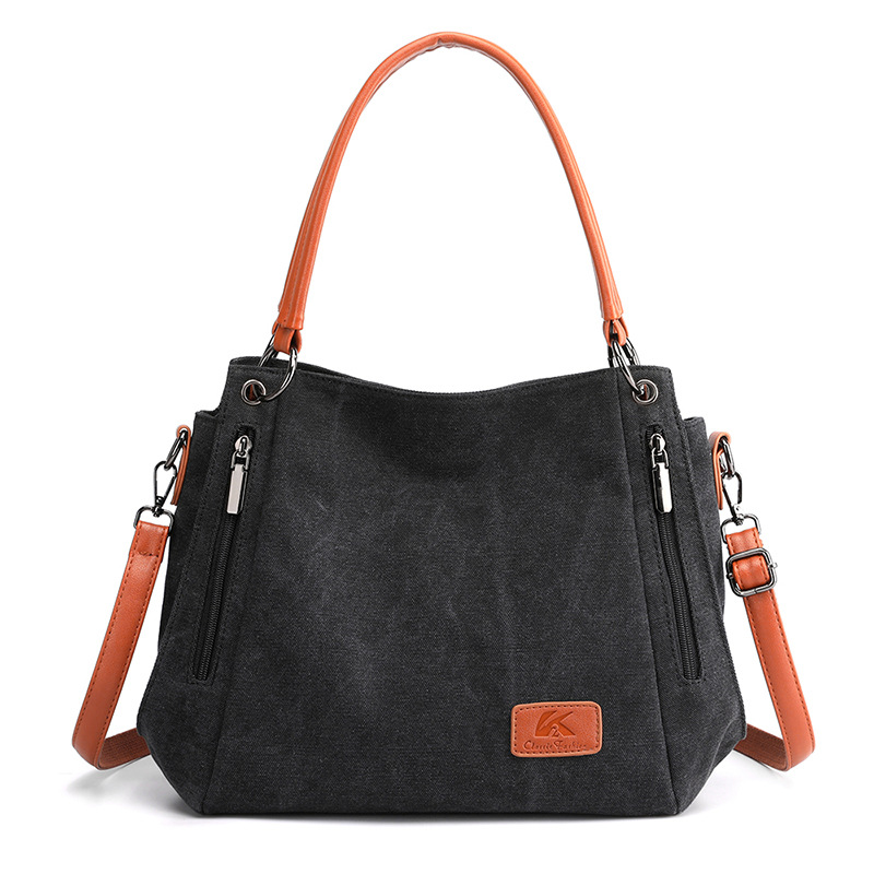 Black Women's Canvas Hobo Handbag Large Shoulder Tote Bag Adjustable Crossbody