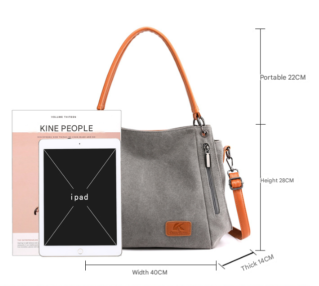Black Women's Canvas Hobo Handbag Large Shoulder Tote Bag Adjustable Crossbody view 2