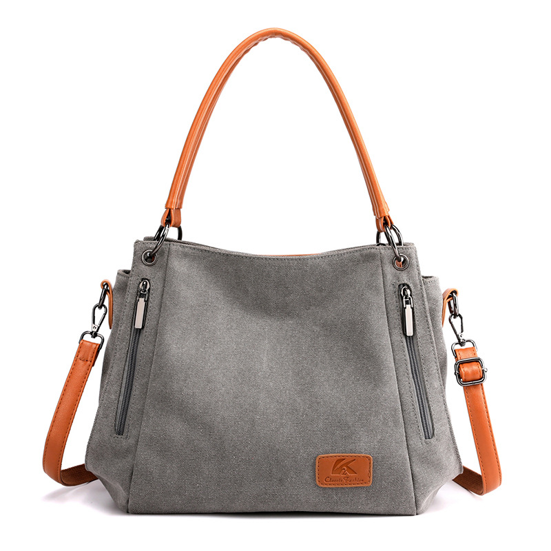 Grey Women's Canvas Hobo Handbag Large Shoulder Tote Bag Adjustable Crossbody
