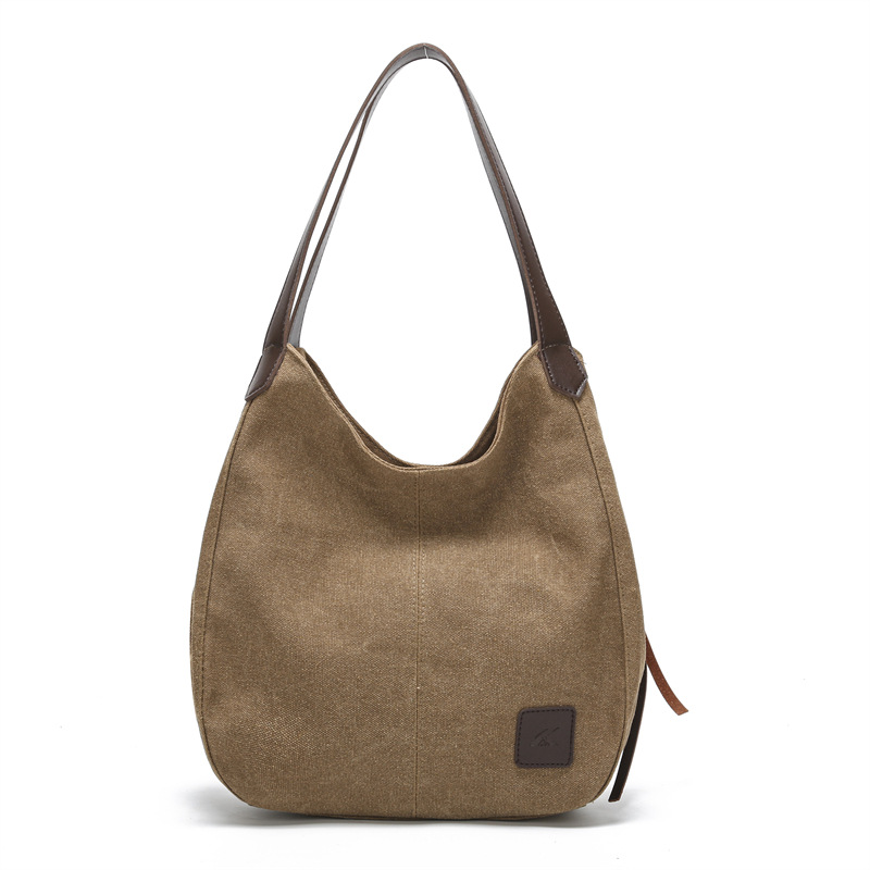 Coffee Women's Canvas Hobo Handbag Multi-Compartment Shoulder Tote Bag