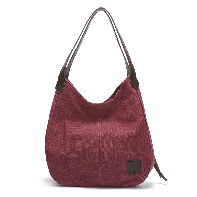 Purple Women's Canvas Hobo Handbag Multi-Compartment Shoulder Tote Bag