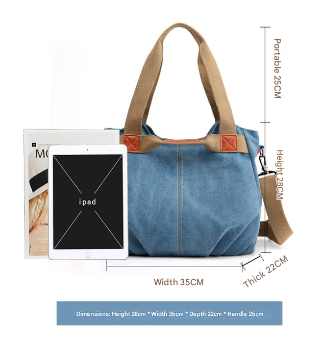 White Women's Retro Canvas Tote Bag Large Capacity Shoulder Handbag Adjustable view 3