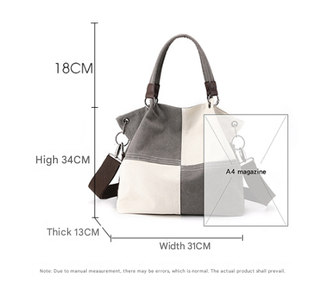 Grey Women's Canvas Patchwork Tote Bag Large Capacity Shoulder Handbag Fits A4 view 2