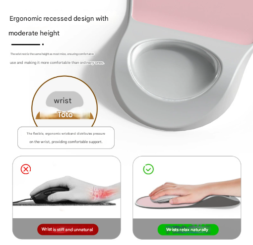 Light Grey Ergonomic Mouse Pad with Wrist Rest Support Soft Silicone Concave view 2