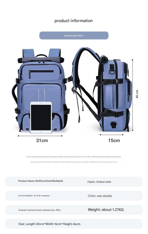 Large Capacity Convertible Travel Backpack - 16" Laptop Compartment view 6