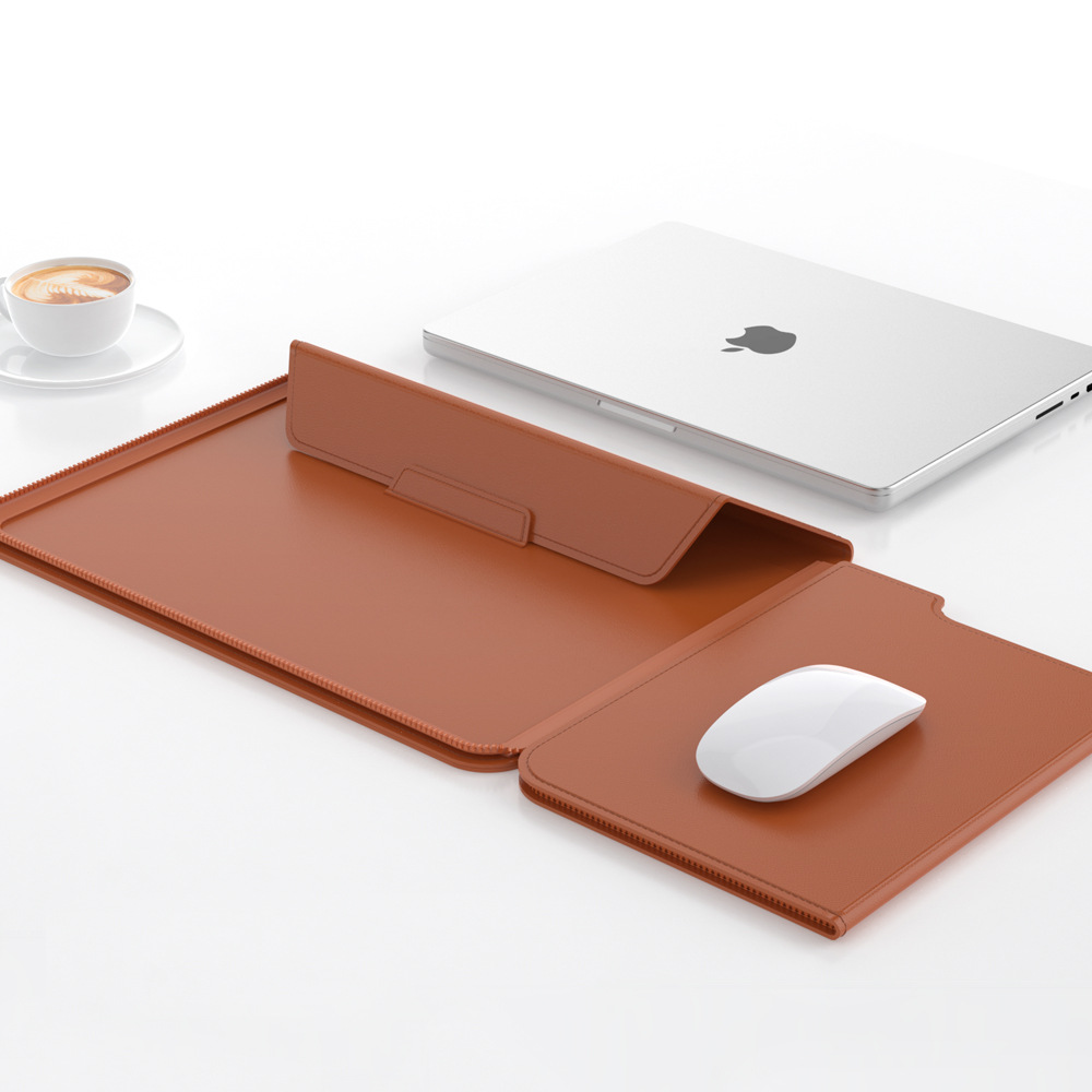 3-in-1 Detachable PU Leather Laptop Sleeve with Ergonomic Stand & Mouse
