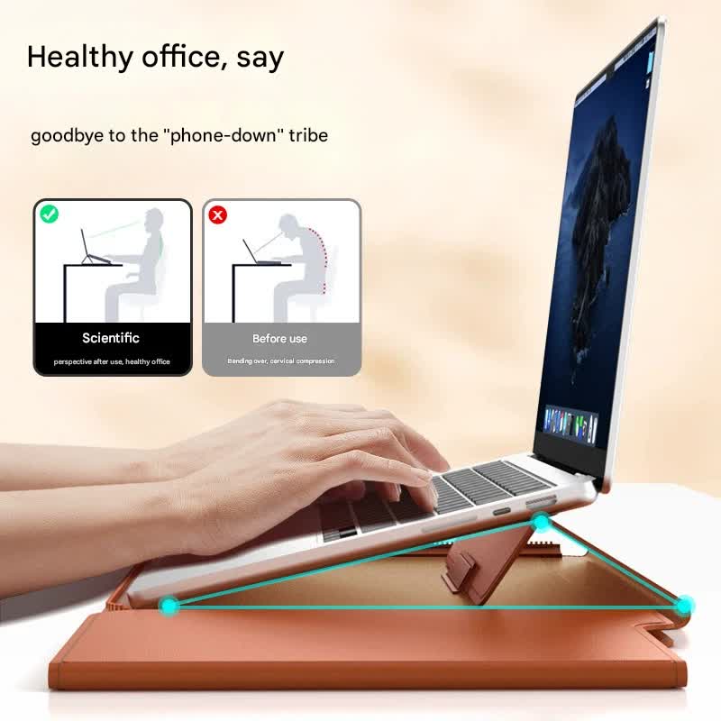 3-in-1 Detachable PU Leather Laptop Sleeve with Ergonomic Stand & Mouse view 4