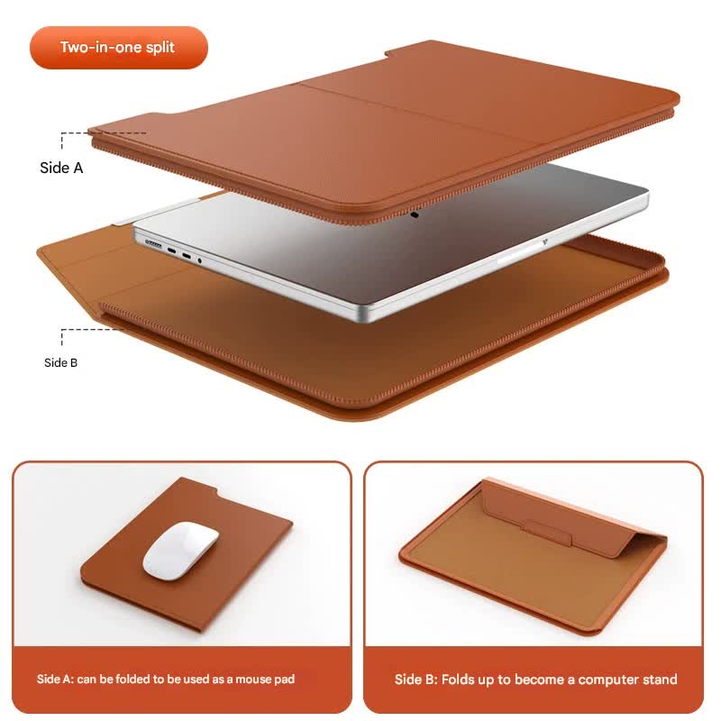 3-in-1 Detachable PU Leather Laptop Sleeve with Ergonomic Stand & Mouse view 5
