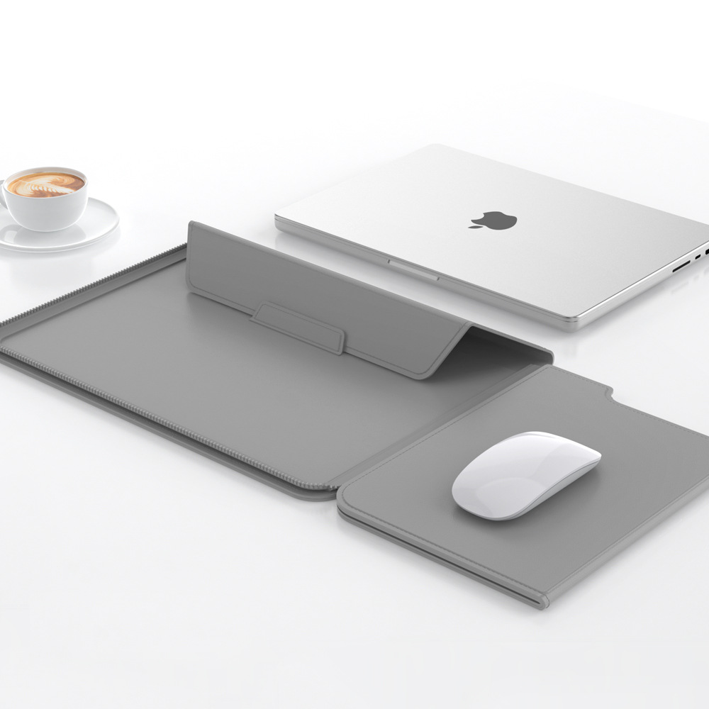 3-in-1 Detachable PU Leather Laptop Sleeve with Ergonomic Stand & Mouse