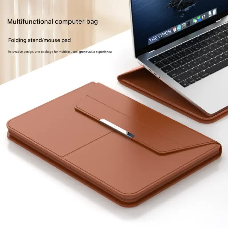 3-in-1 Detachable PU Leather Laptop Sleeve with Ergonomic Stand & Mouse view 3