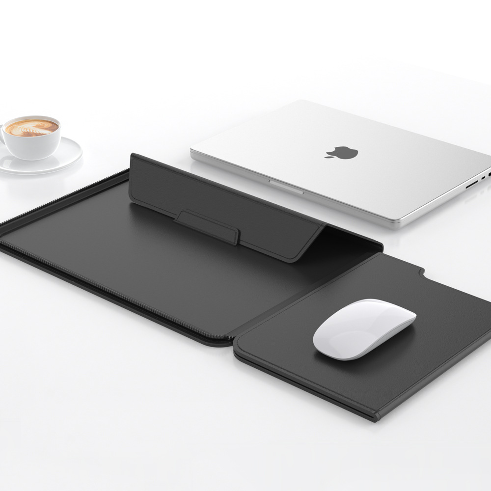 3-in-1 Detachable PU Leather Laptop Sleeve with Ergonomic Stand & Mouse